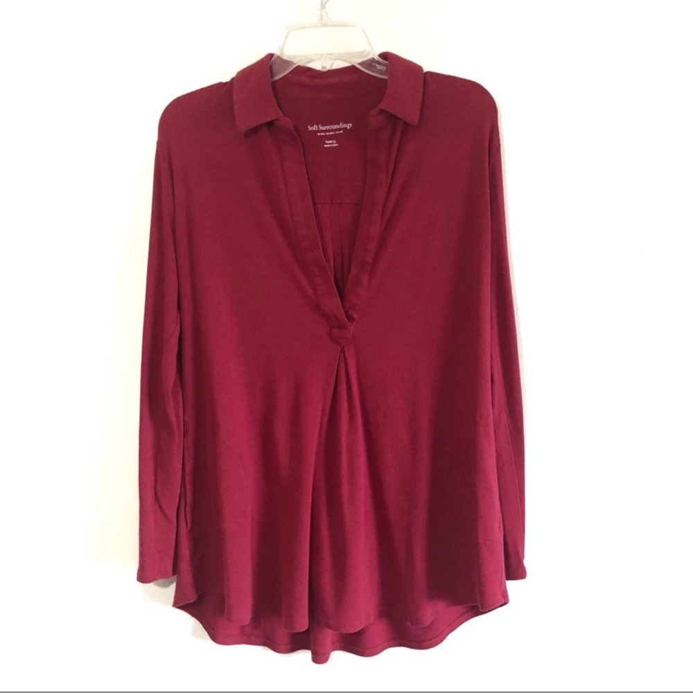 Soft Surrounding Split Neck Roll Tab Tunic Top - image 2